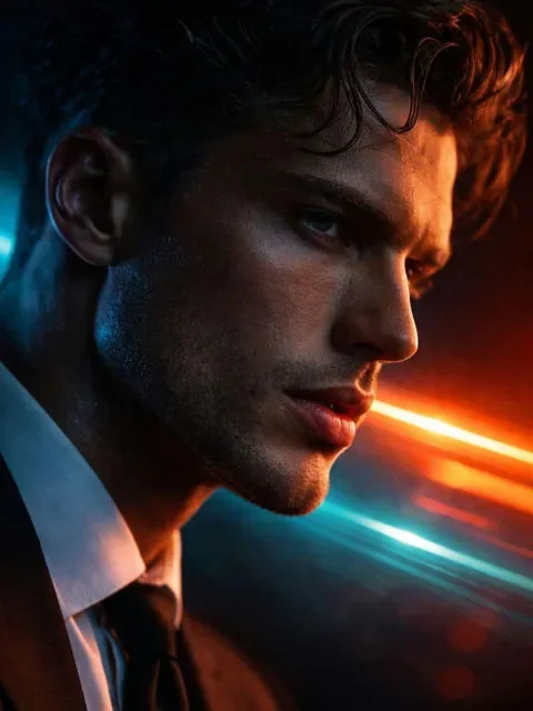 Ezra — a fictional adult AI boyfriend portrait, witty, charming and a little intense